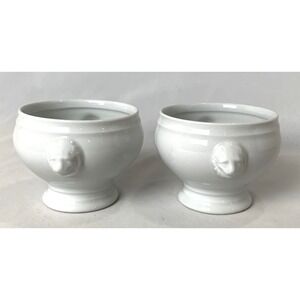 Apilco France Soup Bowls Set Of 2 Porcelain Whiteware Lion's Head  3.75" High